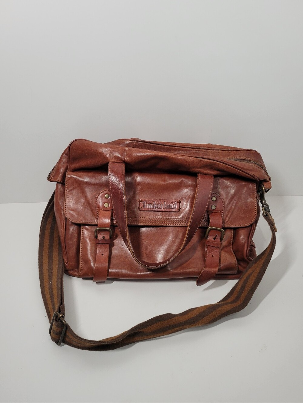 Vtg Timberland Brown Leather Briefcase Satchel Messenger Travel Bag Italy